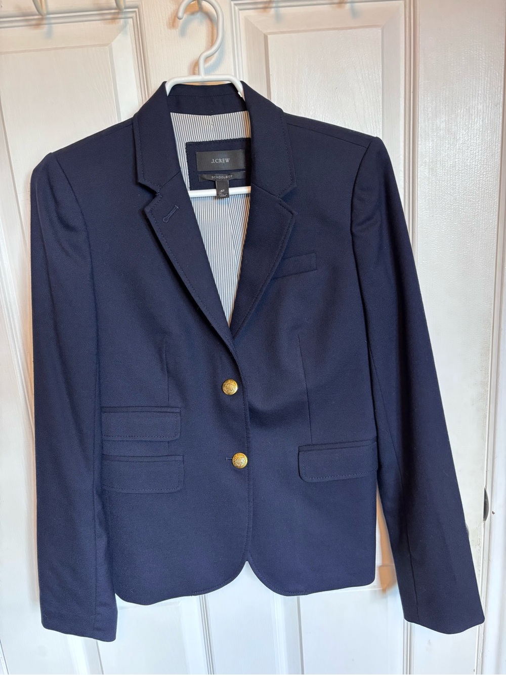J.Crew Schoolboy Blazer Navy Blue Wool Gold Crest Button Pinstripe 4T Tall 4